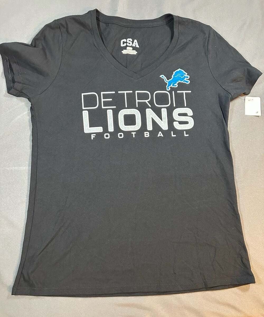 Detroit Lions Womens Medium Shirt NWT CSA NFL Black V Neck Football Tee